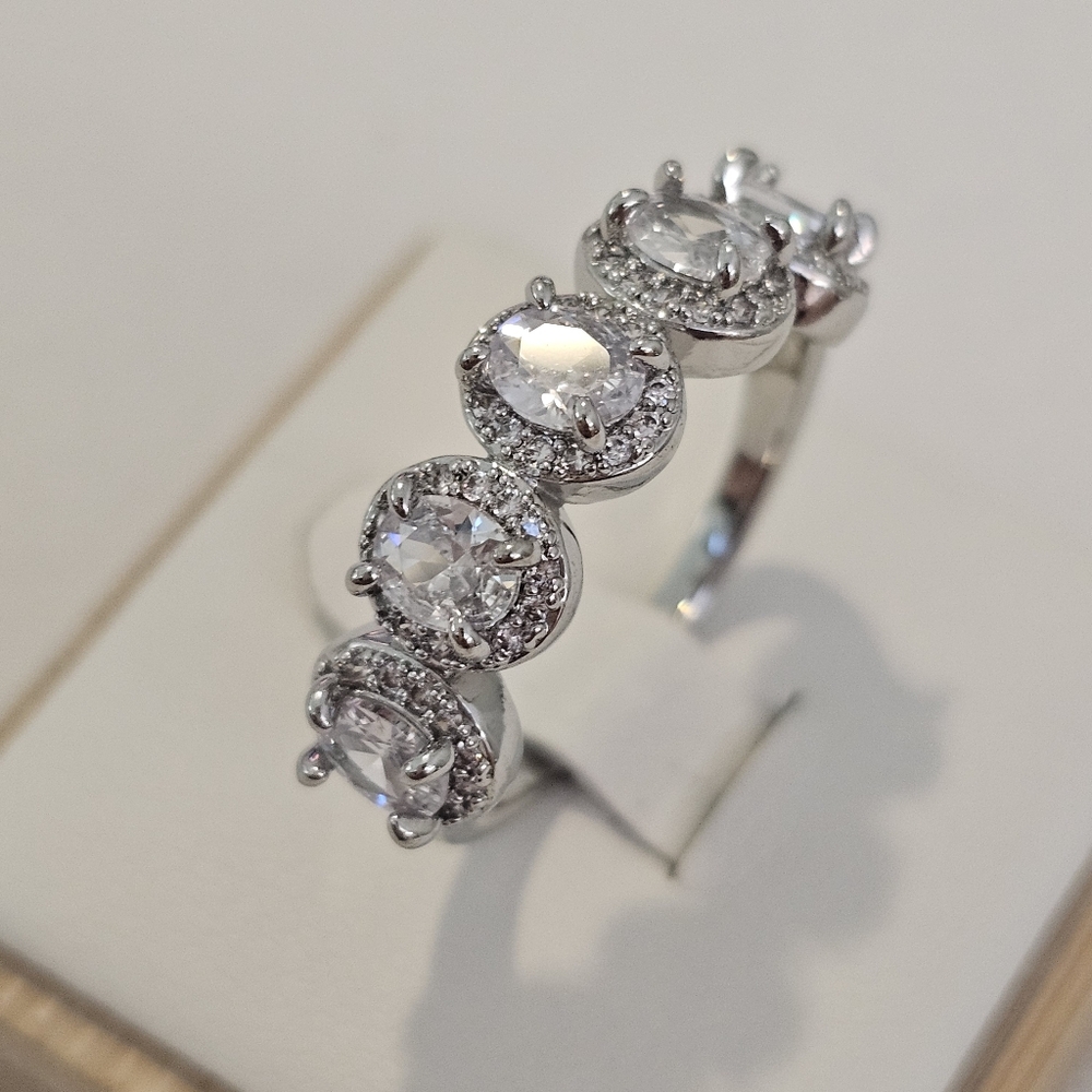 Baguette cz band silver ring